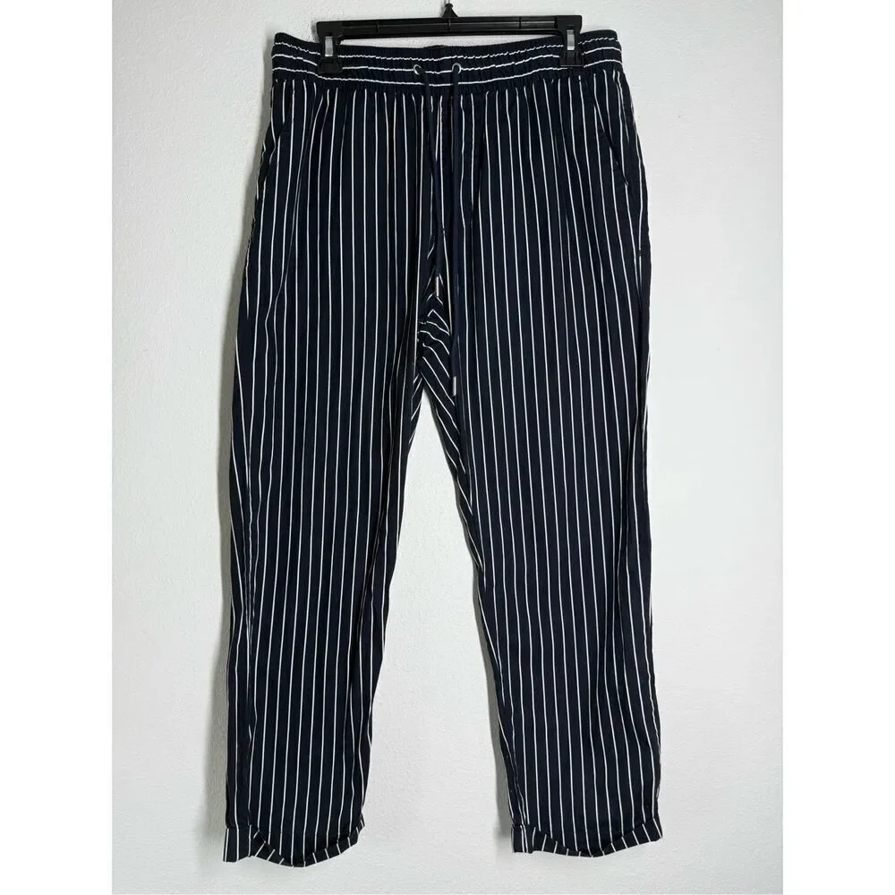 FOREVER 21 Men Navy Blue White Striped Pants Size M Drawstring